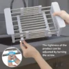 Expandable Over-Sink Dish Drying Rack | Stainless Steel Basket & Drainer Tray | Adjustable Arms