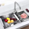 Expandable Over-Sink Dish Drying Rack | Stainless Steel Basket & Drainer Tray | Adjustable Arms