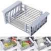 Expandable Over-Sink Dish Drying Rack | Stainless Steel Basket & Drainer Tray | Adjustable Arms