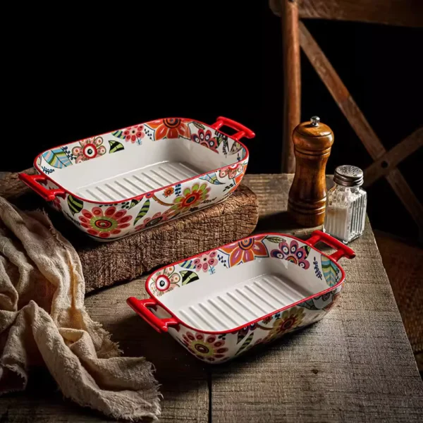 my-11134207-820lb-mivp1hyclkp191.webp Aurahouse Butterfly Flower Ceramic Baking Tray | Double-Handled, Microwave & Oven Safe, High-Temperature Resistant