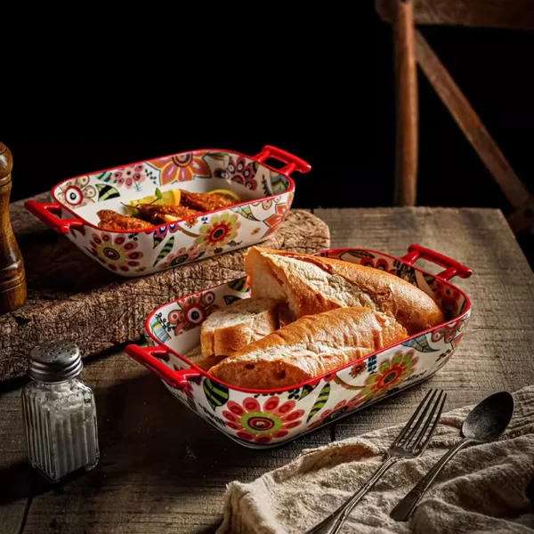 my-11134207-820lh-mivp1k3iimf9f0.webp Aurahouse Butterfly Flower Ceramic Baking Tray | Double-Handled, Microwave & Oven Safe, High-Temperature Resistant