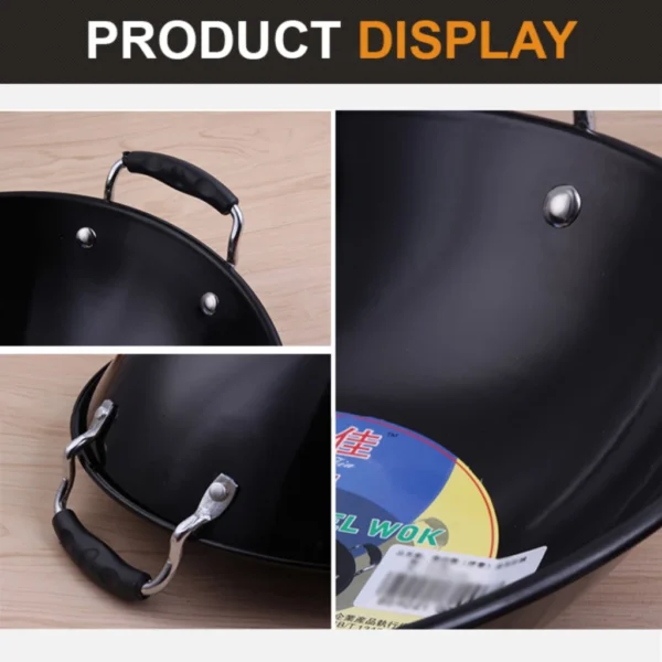 DESSINO Black Enamel Wok | Thick Cast Iron Kuali | Dual Handle Heavy Duty Cooking Wok