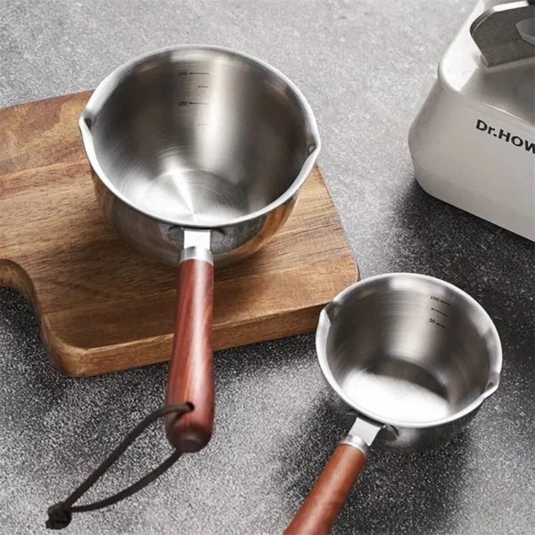 Stainless Steel Mini Oil Pan with Wooden Handle | 150ml / 300ml Small Milk & Hot Oil Pot