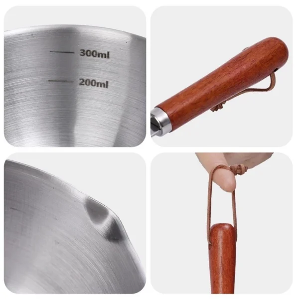 Stainless Steel Mini Oil Pan with Wooden Handle | 150ml / 300ml Small Milk & Hot Oil Pot