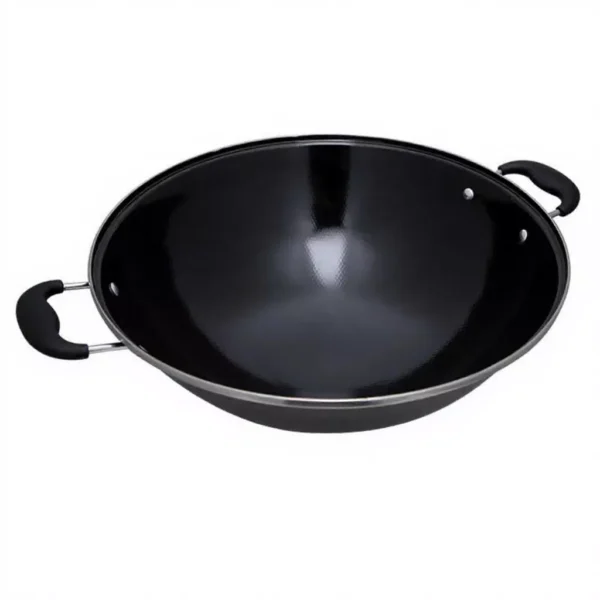 DESSINO Black Enamel Wok | Thick Cast Iron Kuali | Dual Handle Heavy Duty Cooking Wok
